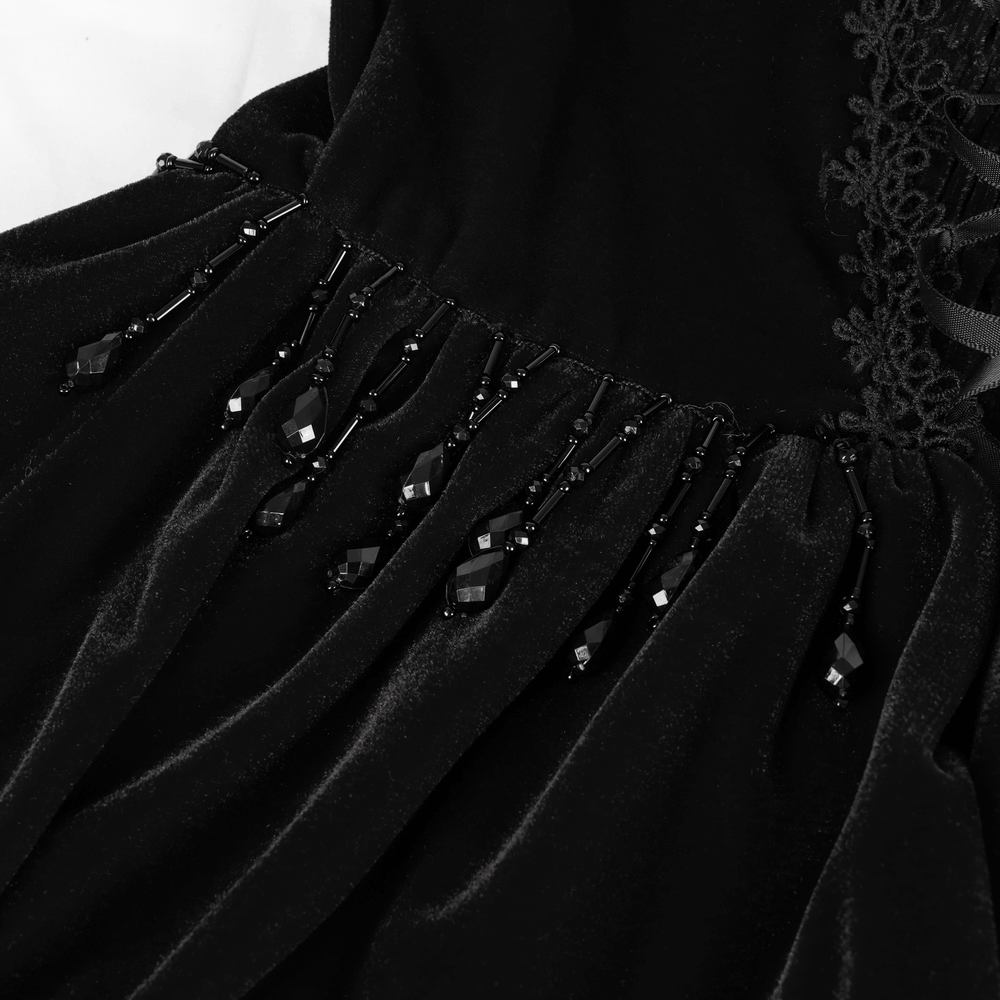Elegant Black Lace Evening Dress with Beads and Chains Elegant Black Lace Evening Dress with Beads and Chains
