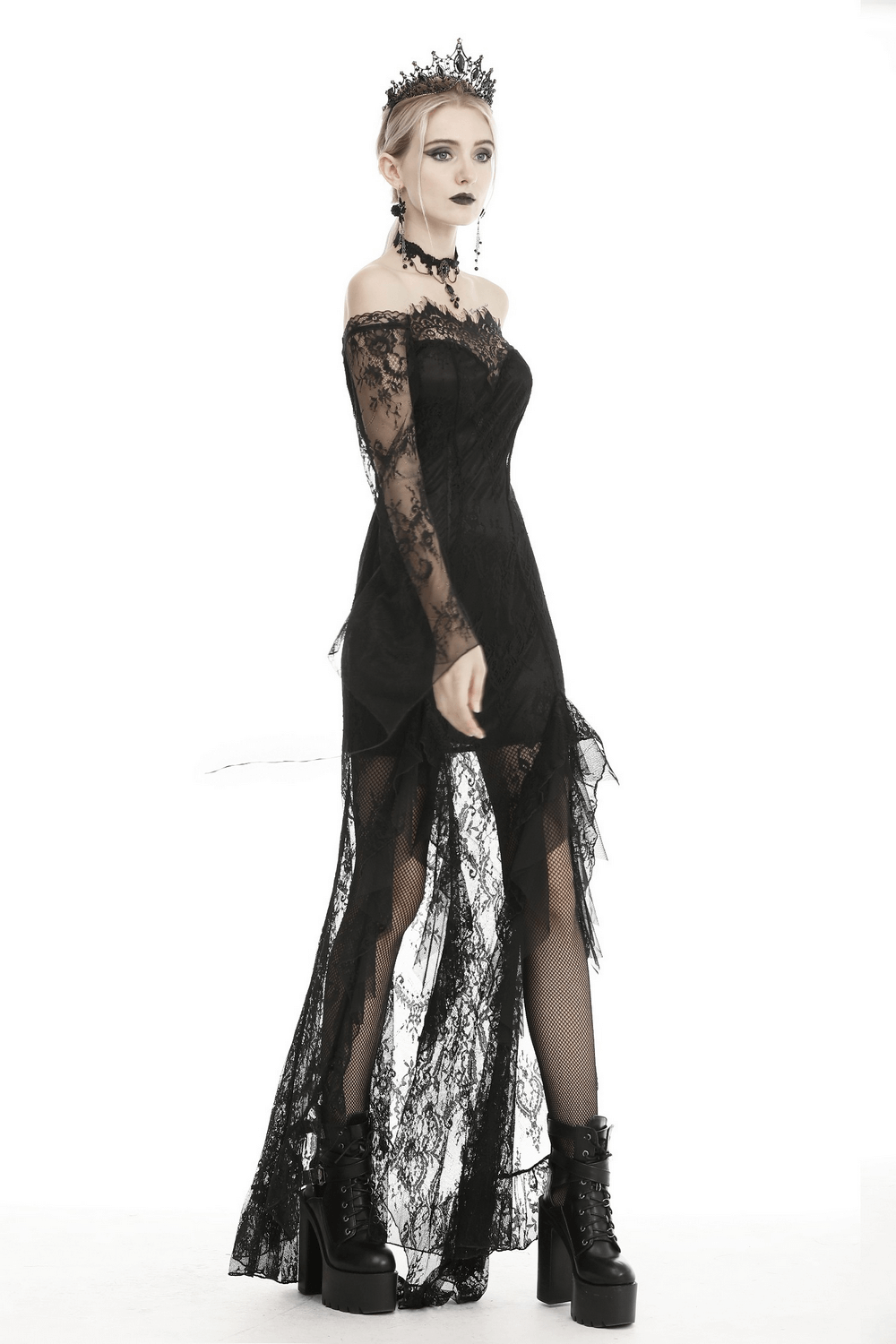 Elegant Black Lace Evening Gown with Gothic Flair