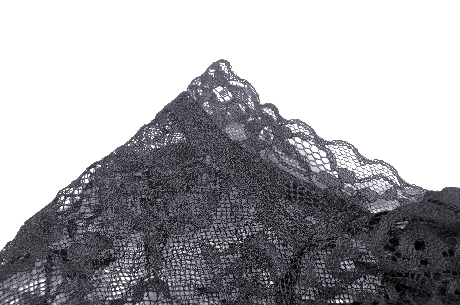 Close-up of intricate black lace fabric, showcasing detailed patterns and gothic elegance.
