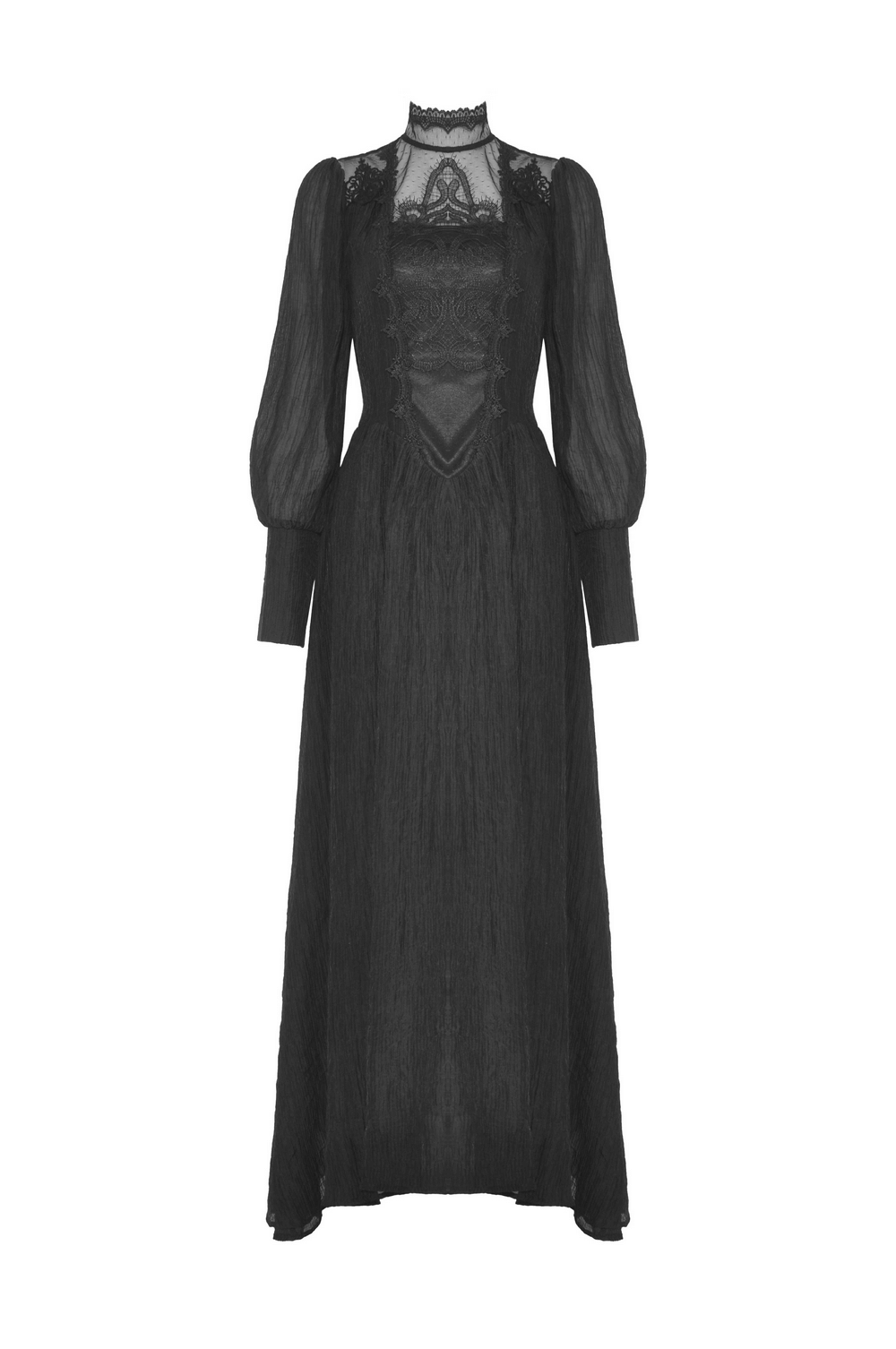Elegant Black Lace Evening Gown with Long Sleeves