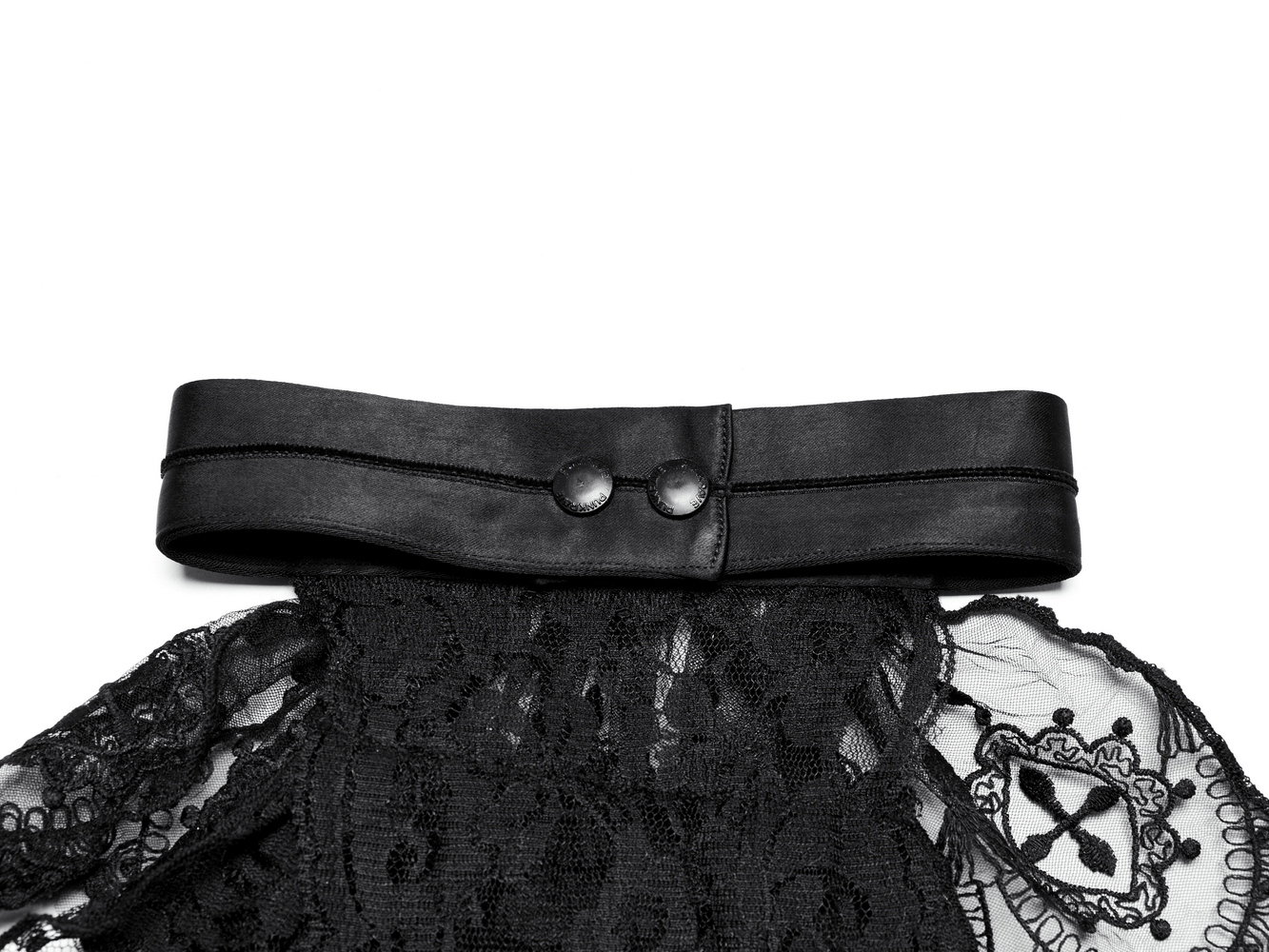 Elegant black lace gothic collar with vintage buttons and wave pleated design for a dramatic flair.