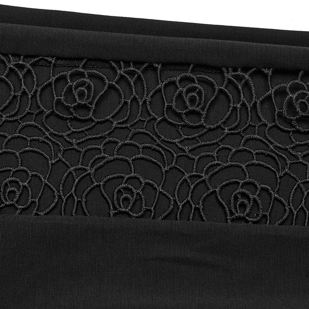 Elegant black leggings with intricate rose lace details for a gothic look.