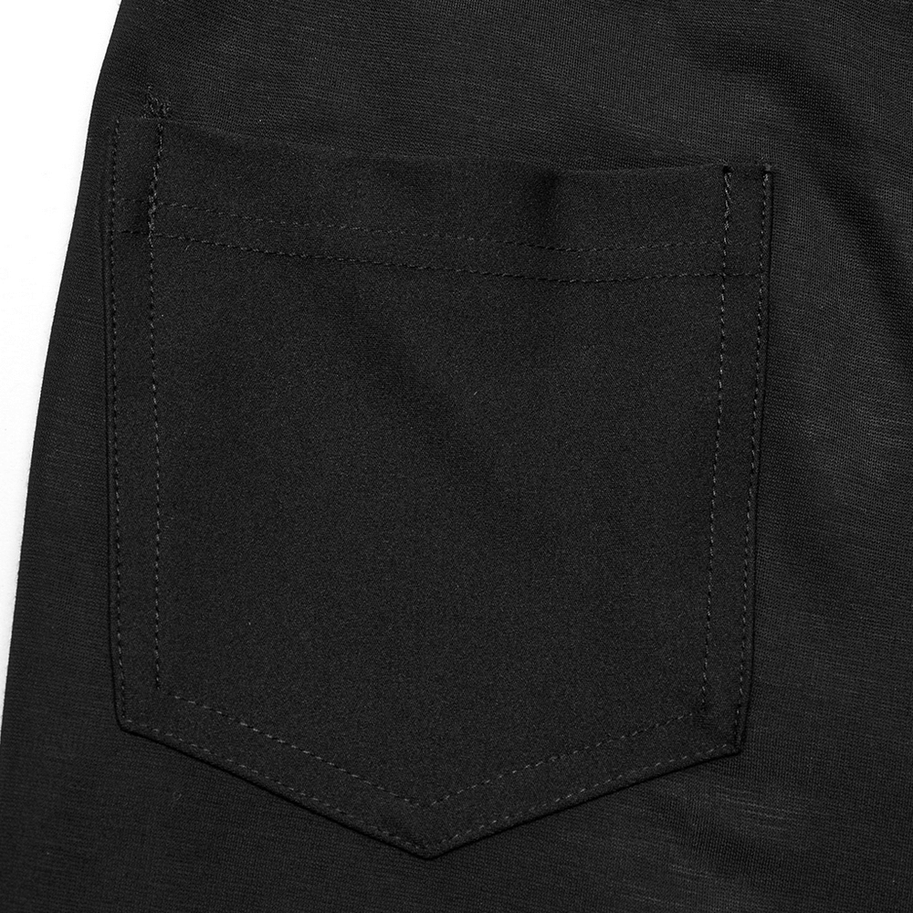 Close-up of the back pocket on elegant black lace hollow-out slim fit leggings, showcasing its sleek design.