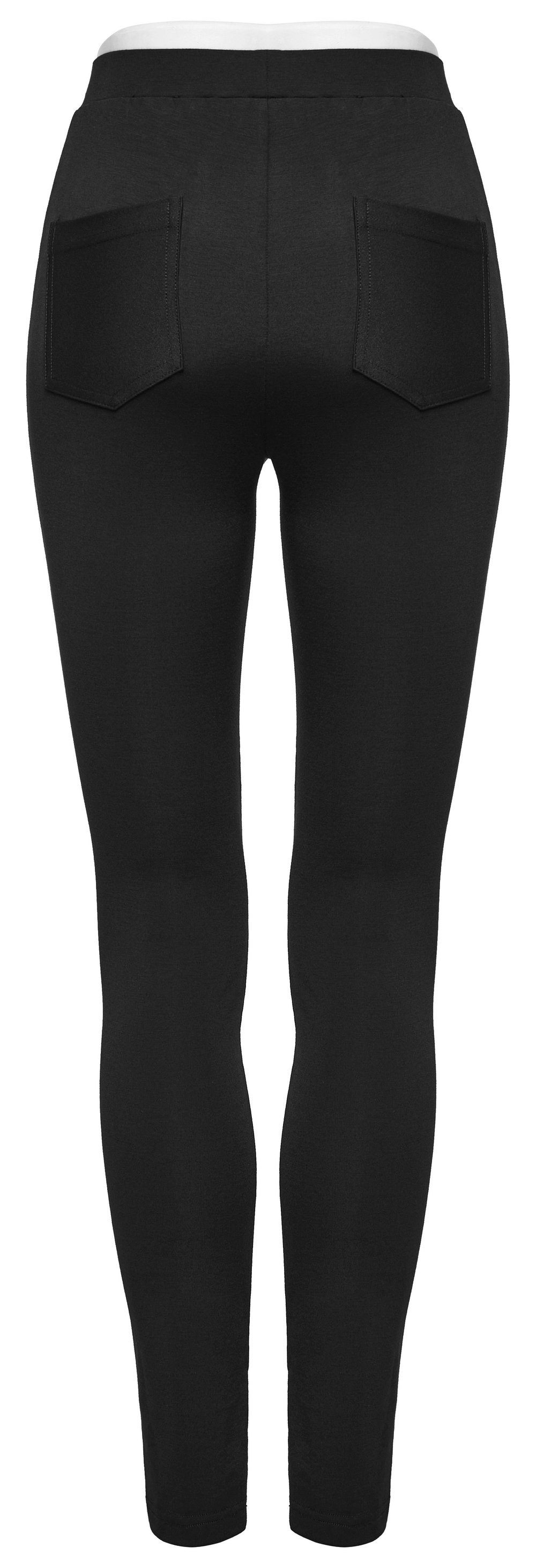Back view of elegant black lace hollow out slim fit leggings with pockets, perfect for gothic outfits.