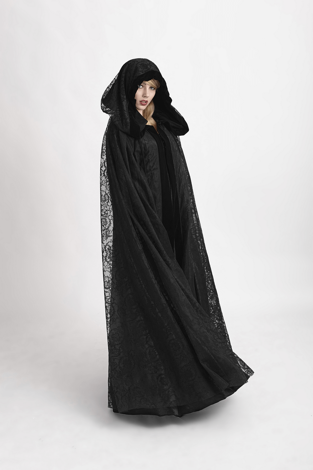 Elegant Black Lace Hooded Cloak for Mystical Style - HARD'N'HEAVY