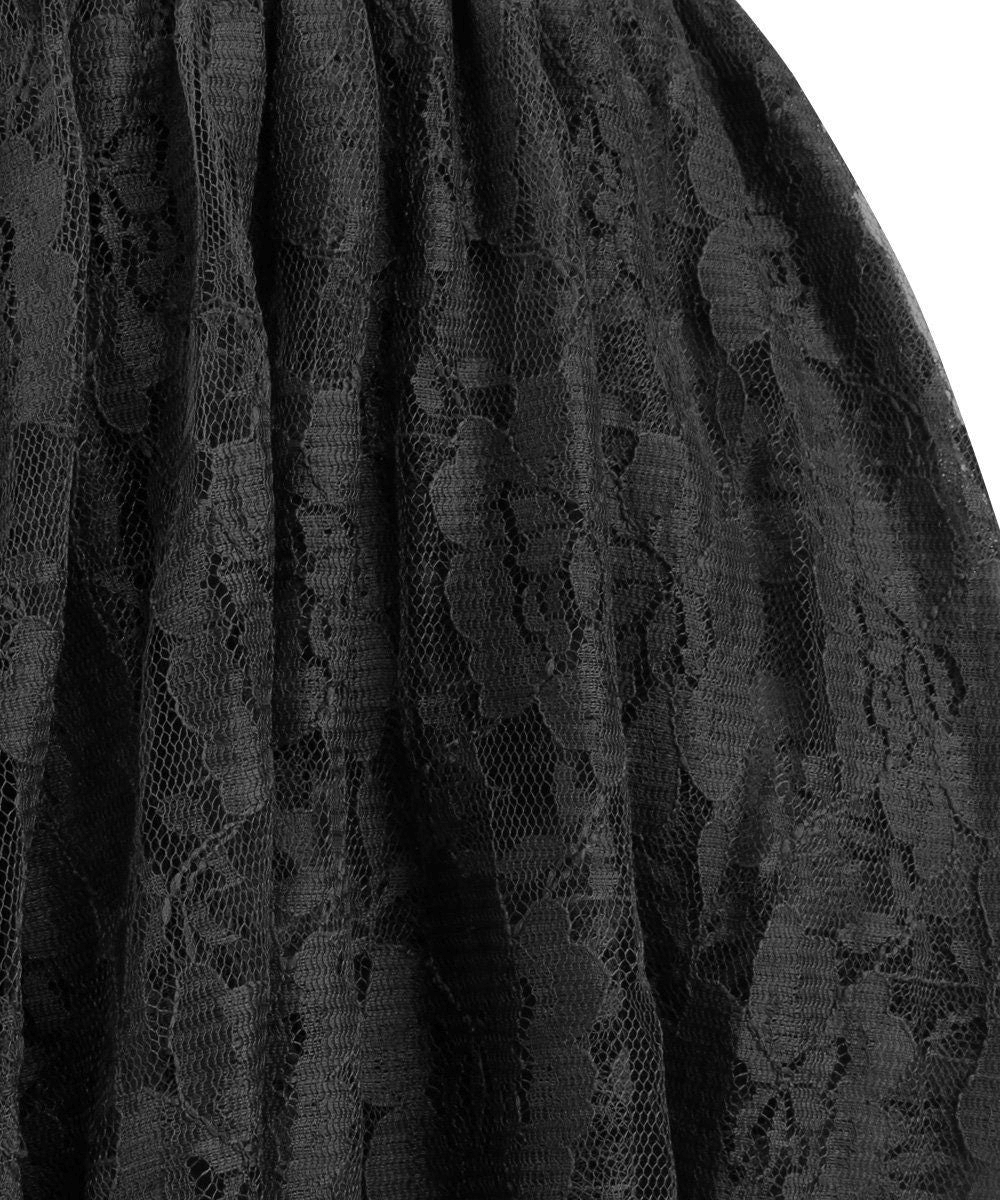 Close-up of elegant black lace fabric showcasing intricate floral patterns, perfect for a gothic skirt.