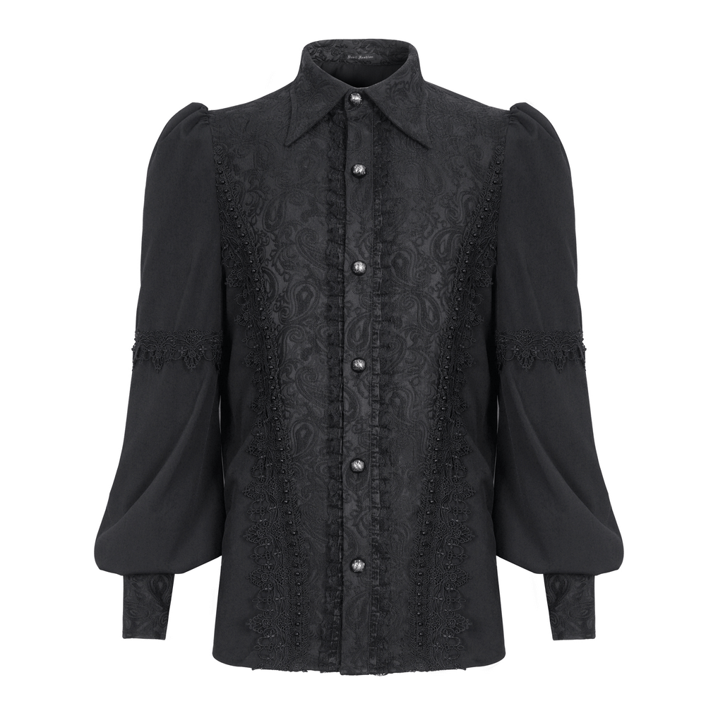 Elegant Black Lace Long Sleeve Gothic Shirt for Men