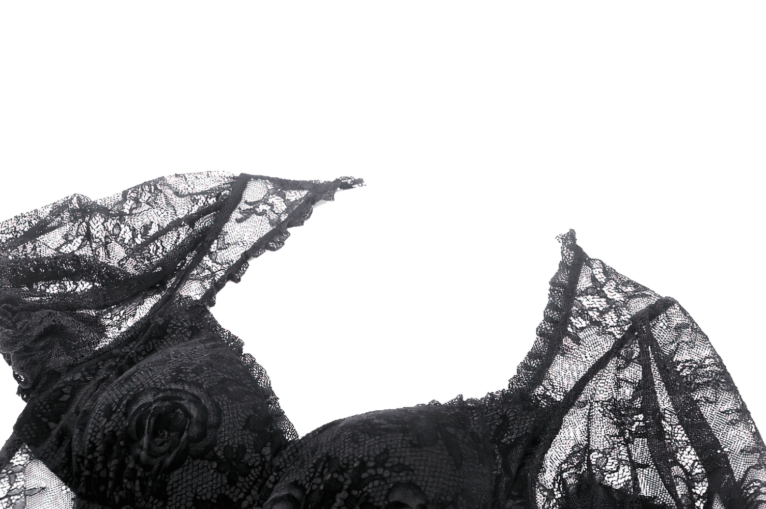 Elegant black lace detail of a sophisticated dress featuring floral accents and delicate short sleeves.