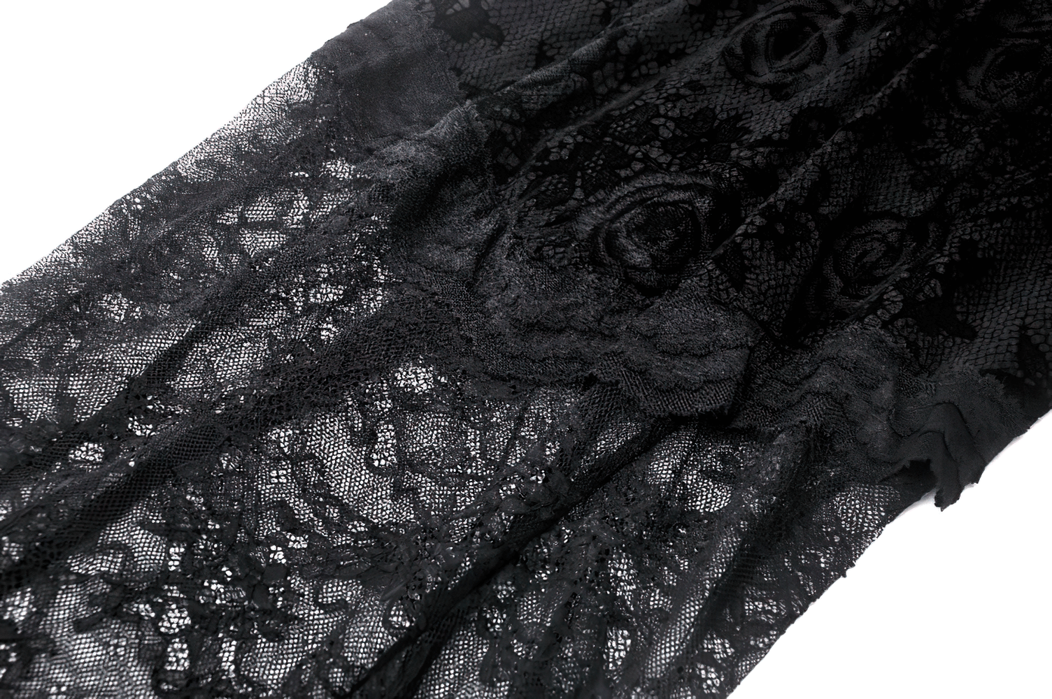 Elegant black lace detail showcasing sophisticated floral patterns for a stunning mermaid dress design.