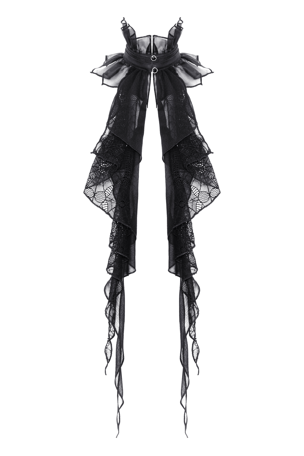 Elegant Black Lace Neck Jabot with Button Closure