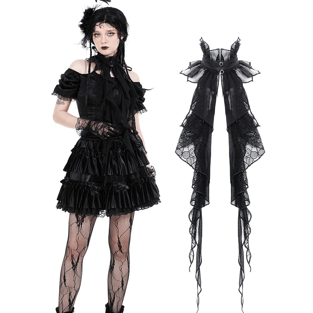 Gothic Cat-Ear Mini Dress Set with Slanted Neckline