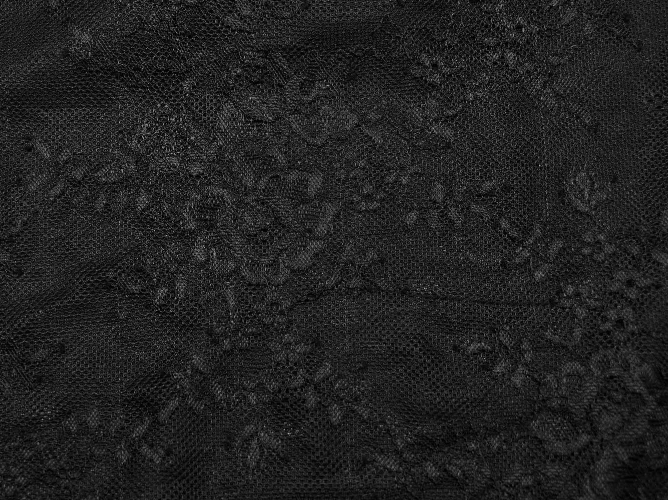 Close-up of elegant black lace fabric featuring intricate floral patterns, perfect for gothic fashion.
