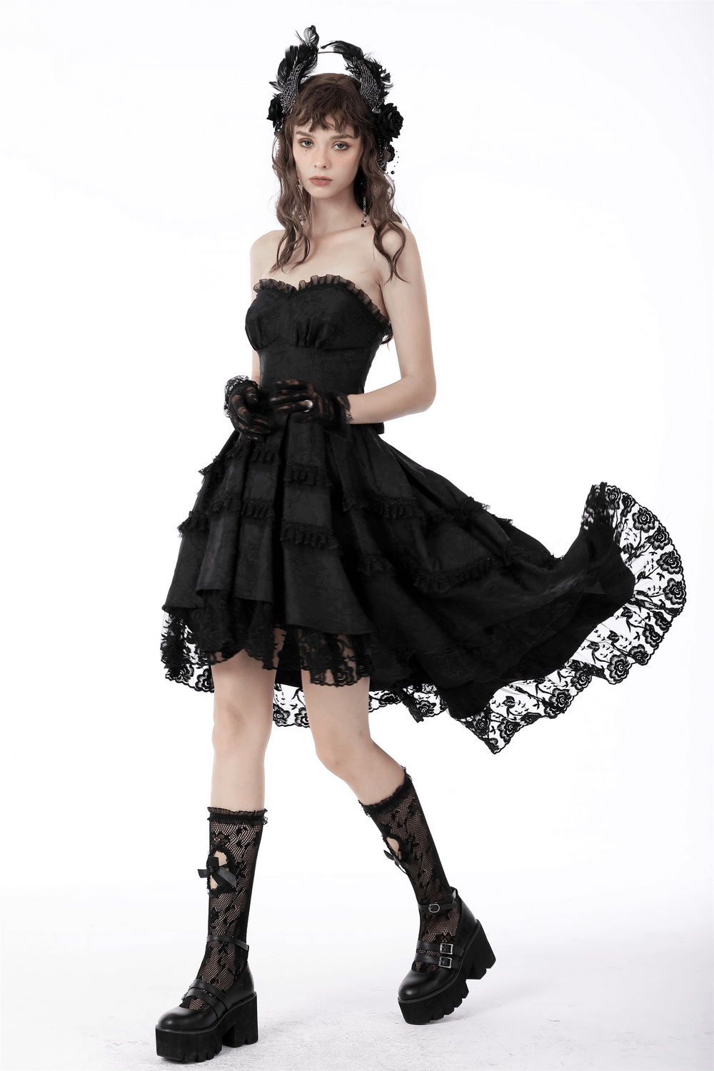 Elegant Black Lace Tiered Evening Dress - Perfect for Events