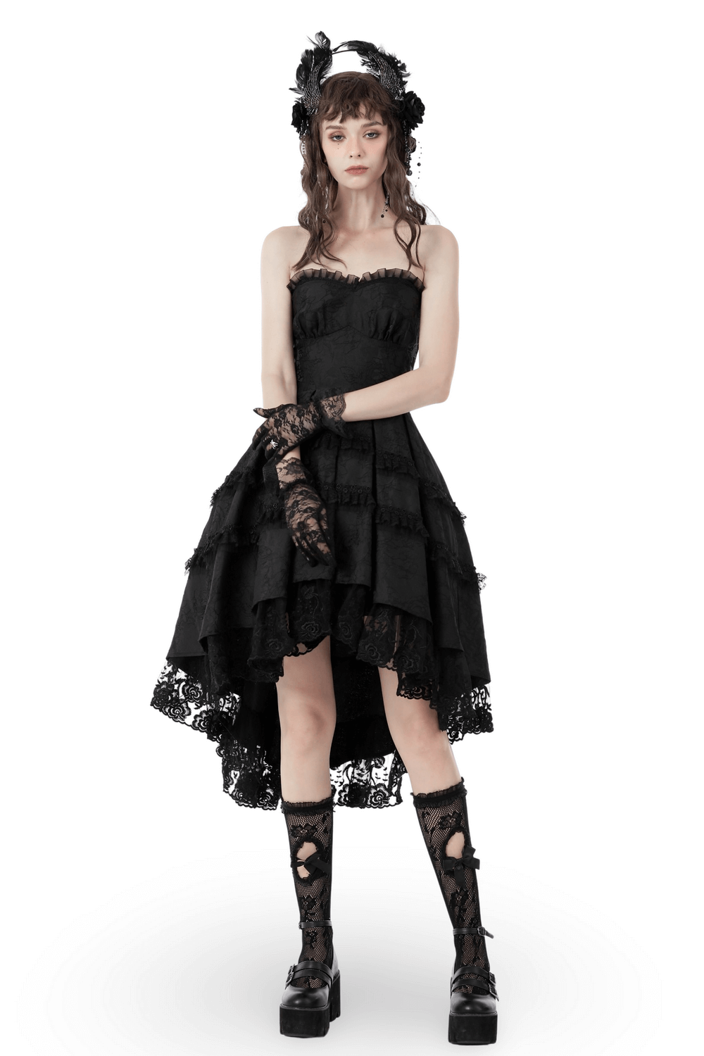 Elegant Black Lace Tiered Evening Dress - Perfect for Events