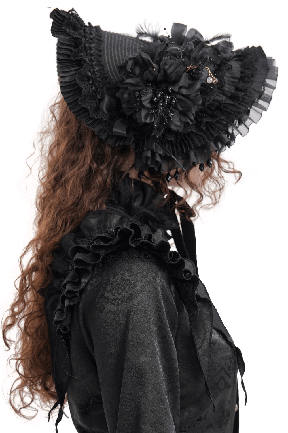 Elegant Black Lace Victorian Bonnet for Events