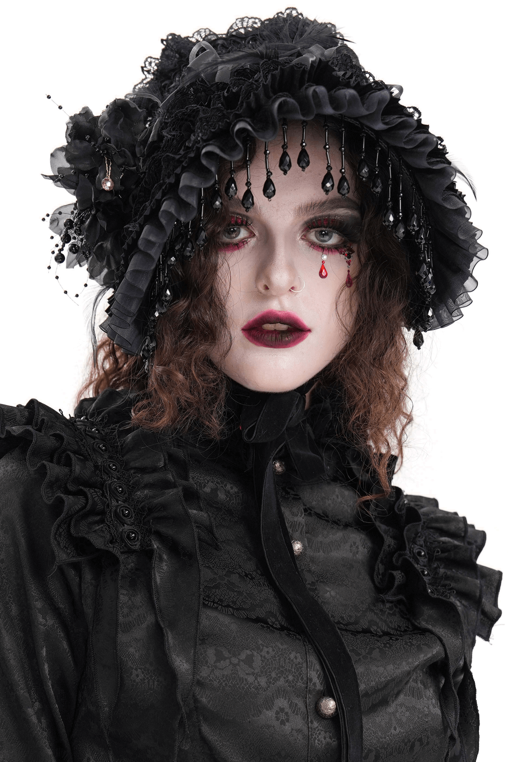 Elegant Black Lace Victorian Bonnet for Events