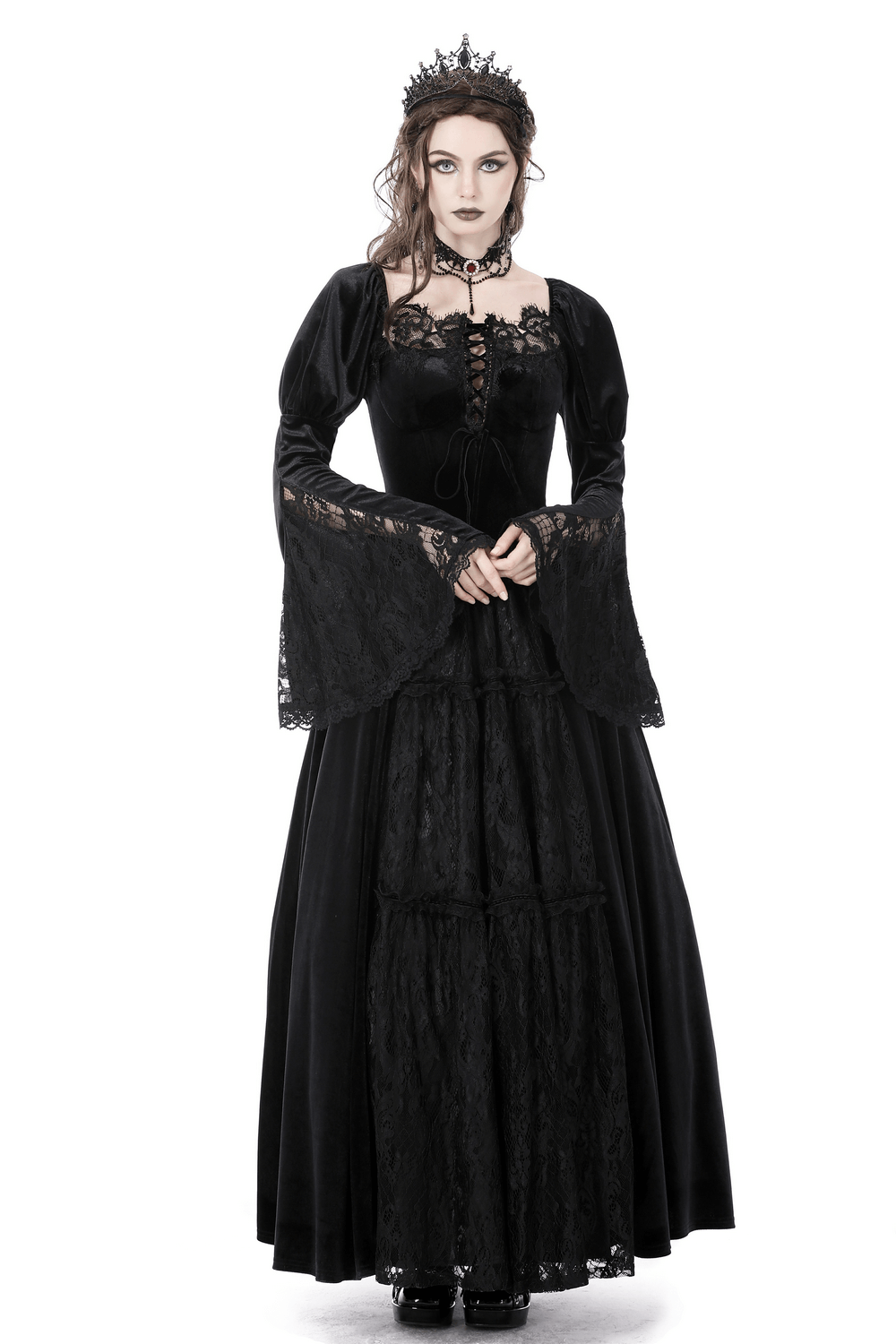 Elegant Black Lace Victorian Gown for Evening Events