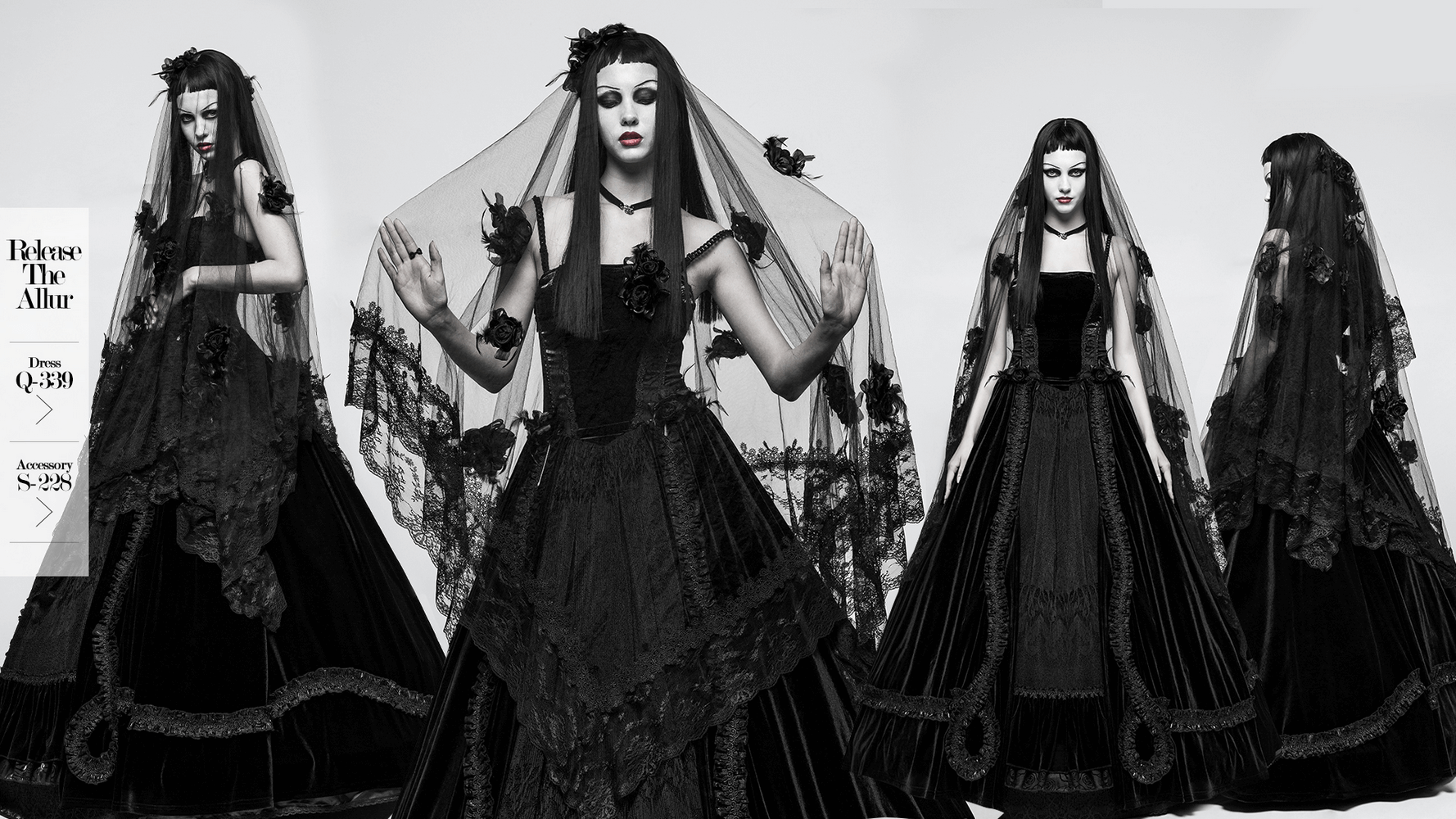 Elegant Black Lace Wedding Veil with 3D Roses