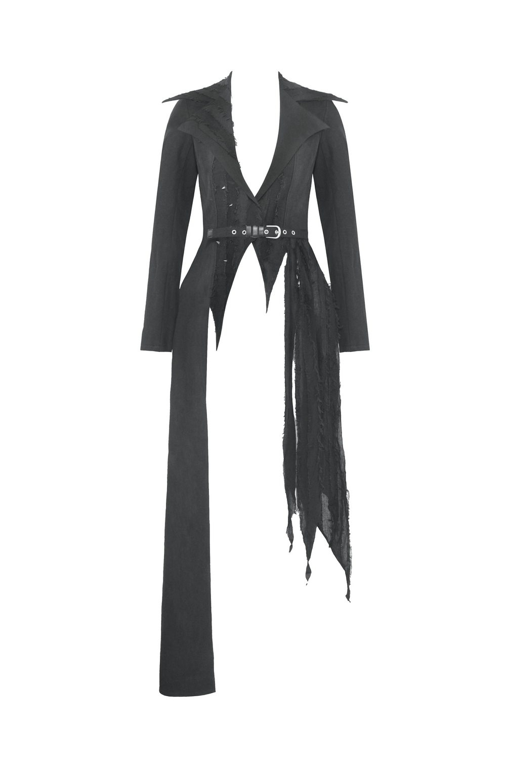 Elegant Black Long Coat with Stylish Belt Detail