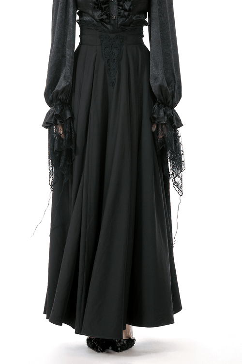 Elegant Black Maxi Skirt with Lace Back and Bow Detail