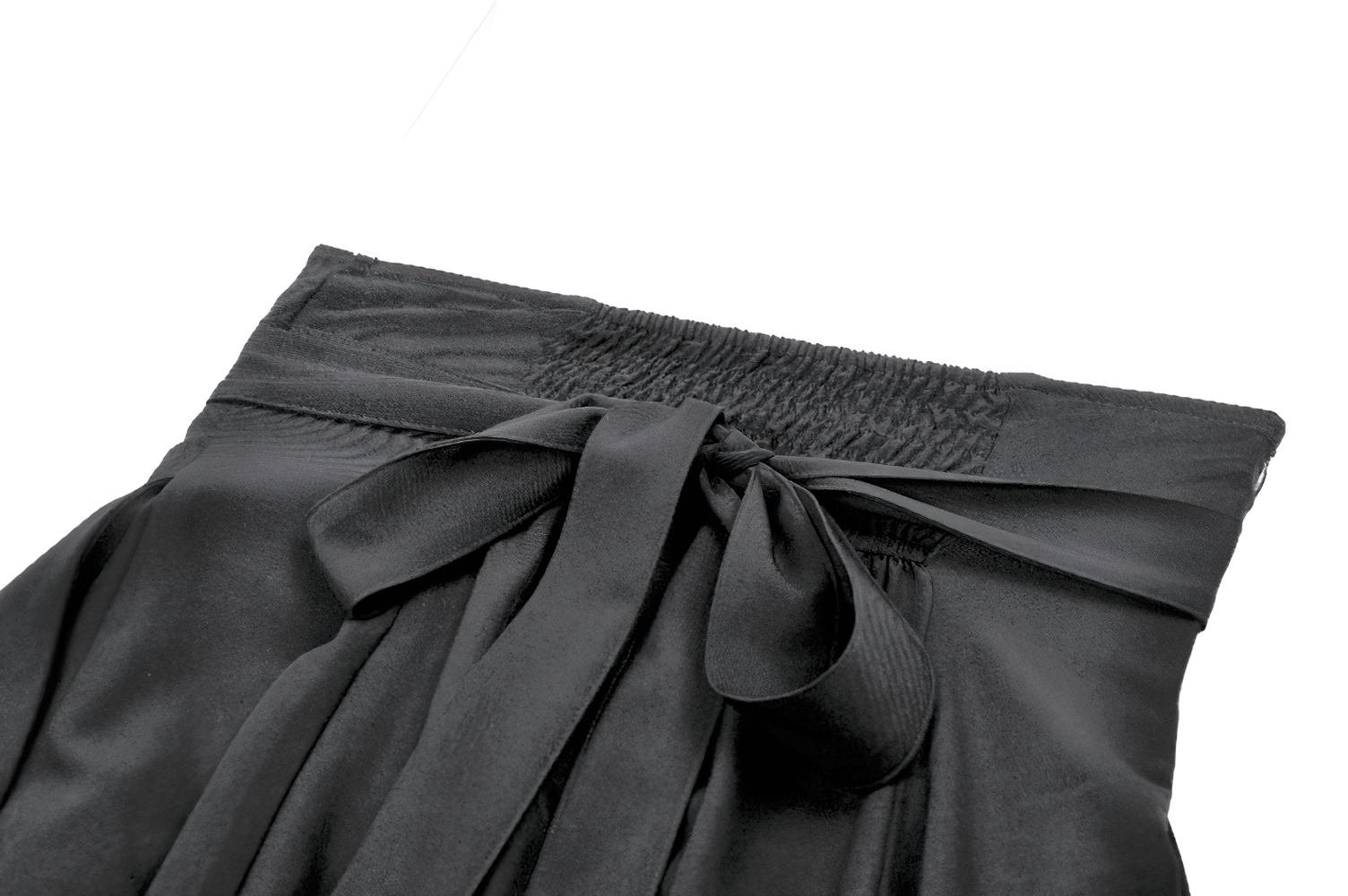 Elegant Black Maxi Skirt with Lace Back and Bow Detail - Close-up of waistband and bow detail.