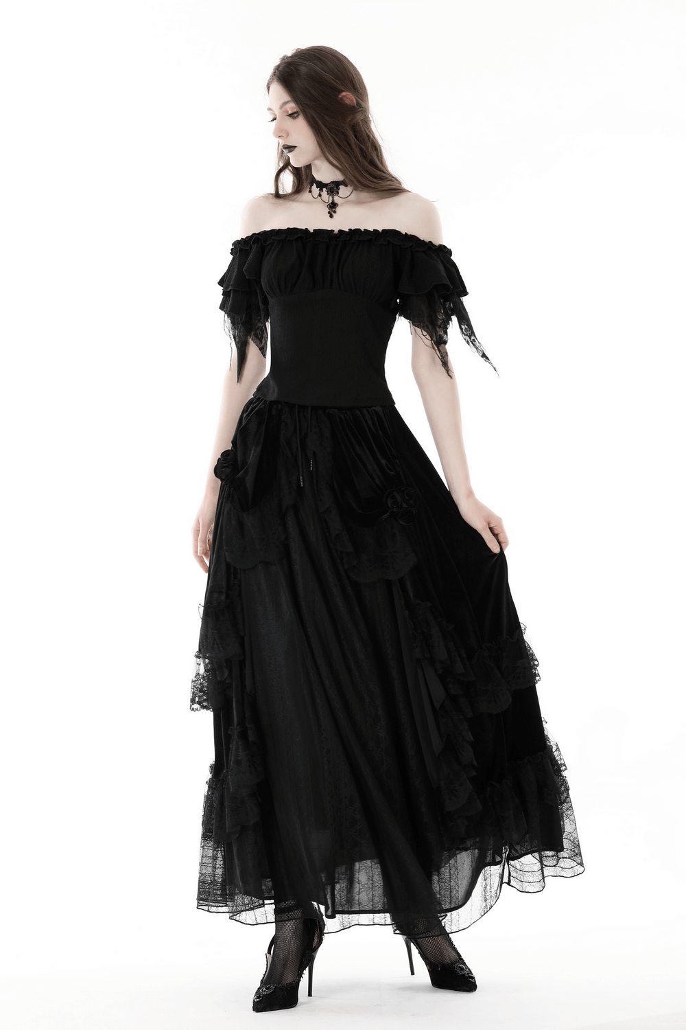 Elegant Black Off-Shoulder Top with Ruffle Detail