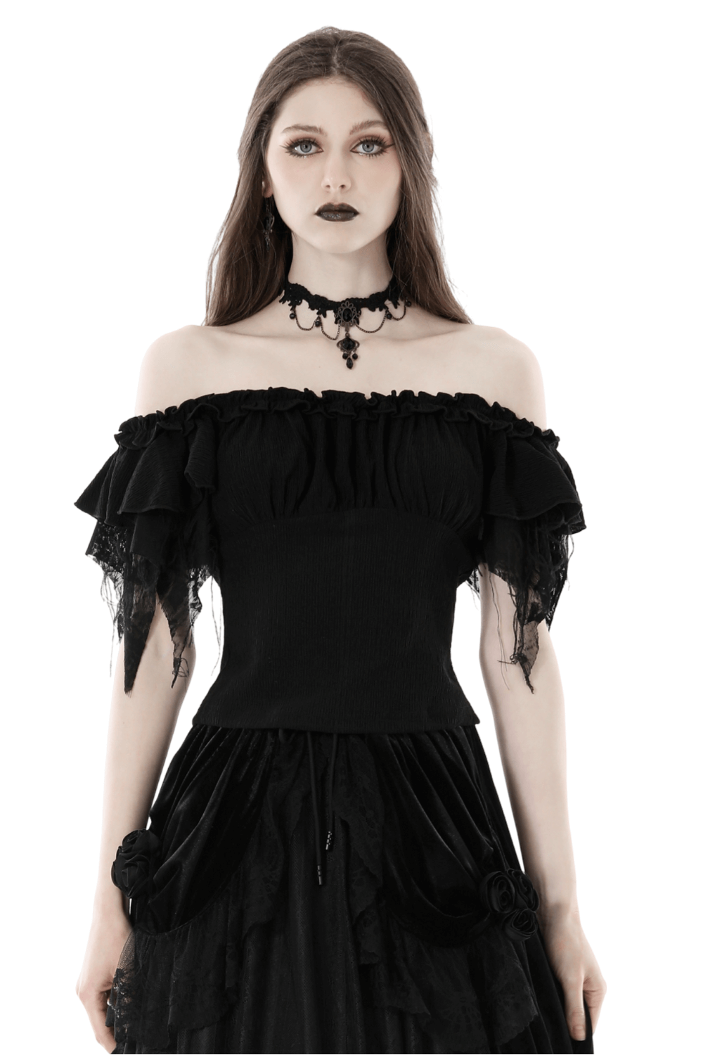 Elegant Black Off-Shoulder Top with Ruffle Detail