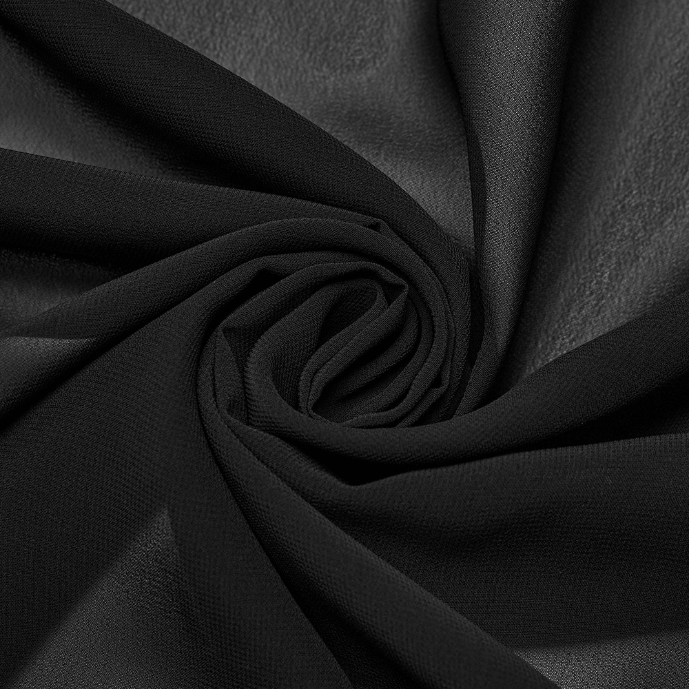 Luxurious black chiffon fabric showcasing a soft, flowing texture perfect for dramatic maxi skirts.