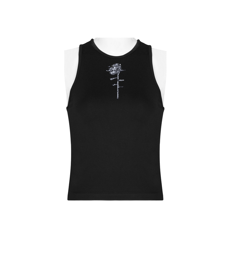 Elegant Black Tank Top with Embroidered Design