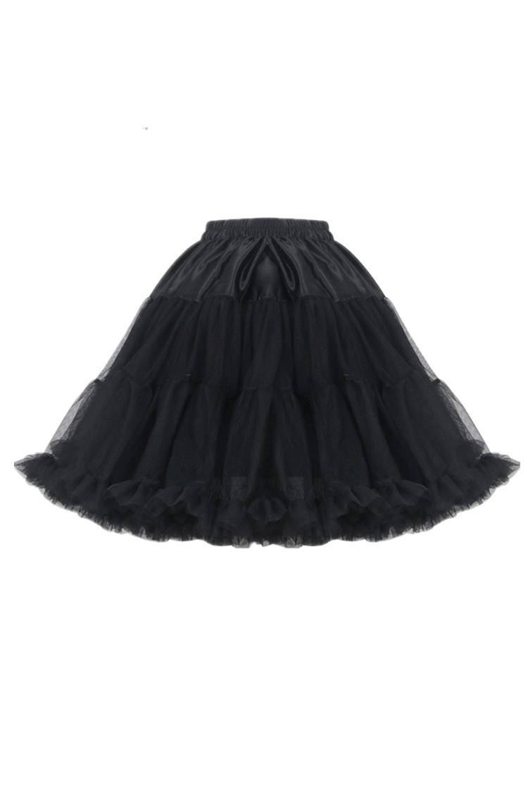 Elegant black tulle skirt with satin waistband, featuring a voluminous silhouette and playful layers for special occasions.
