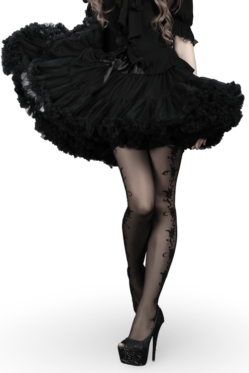 Elegante falda de tul negra con cinturilla de raso