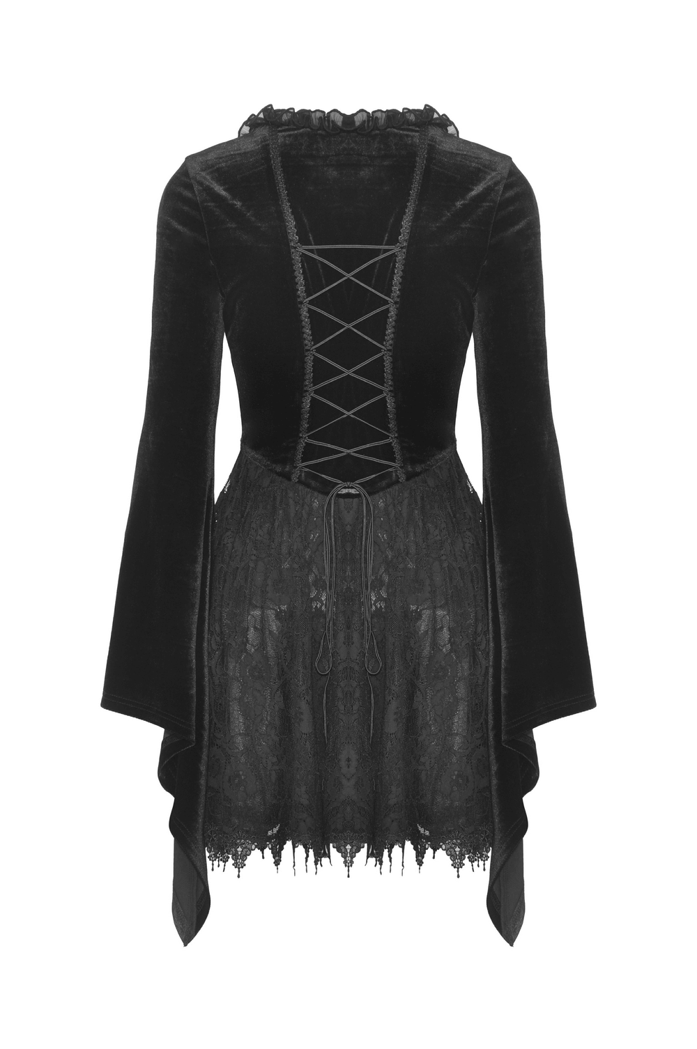 Elegant Black Velvet Gothic Dress with Lace-Up Detail