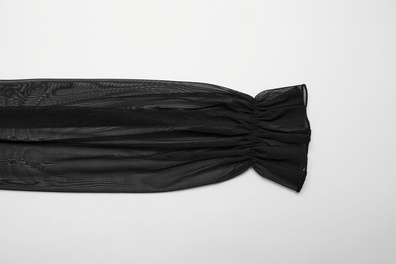 Elegant black sheer mesh sleeve detail for gothic-inspired dress.