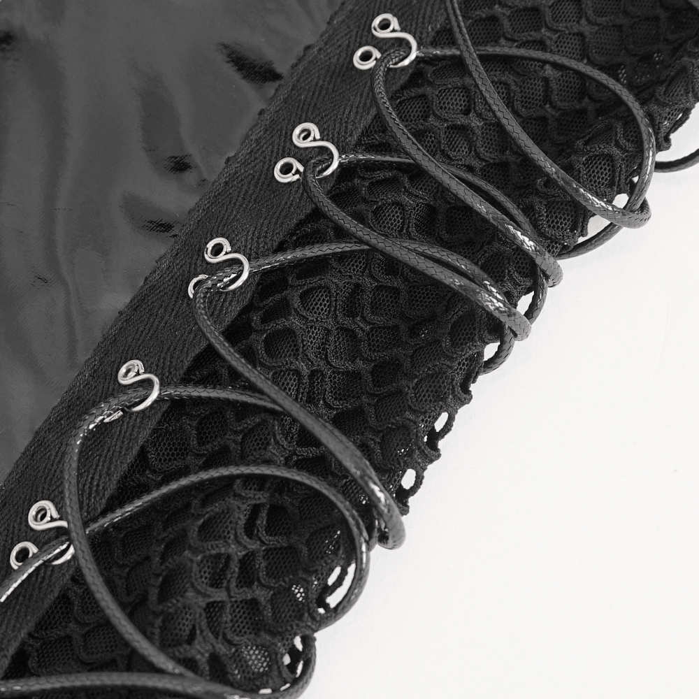 Elegant Black Vinyl Zip Front Lace Up Bodysuit