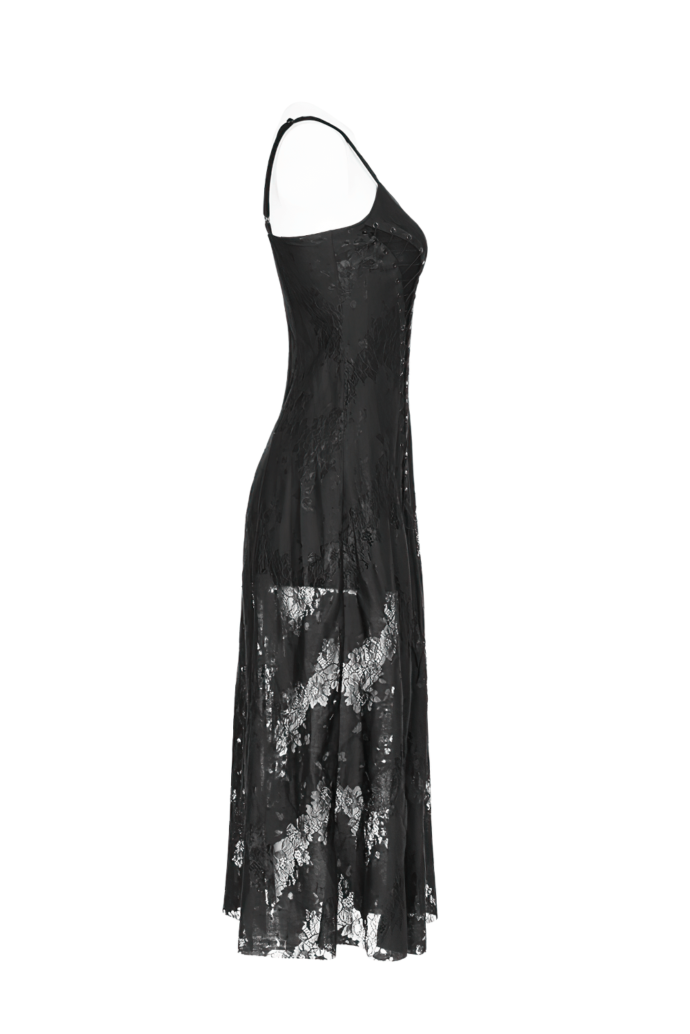 Elegant Dark Gothic Lace Strap Backless Dress