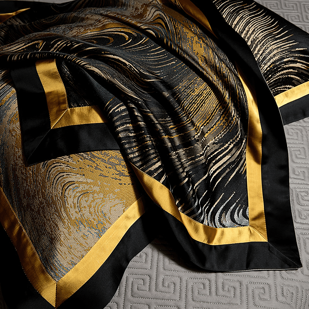 Elegant Egyptian Cotton Bedding Set with Marble Pattern showcasing luxurious brocade and satin-look borders.