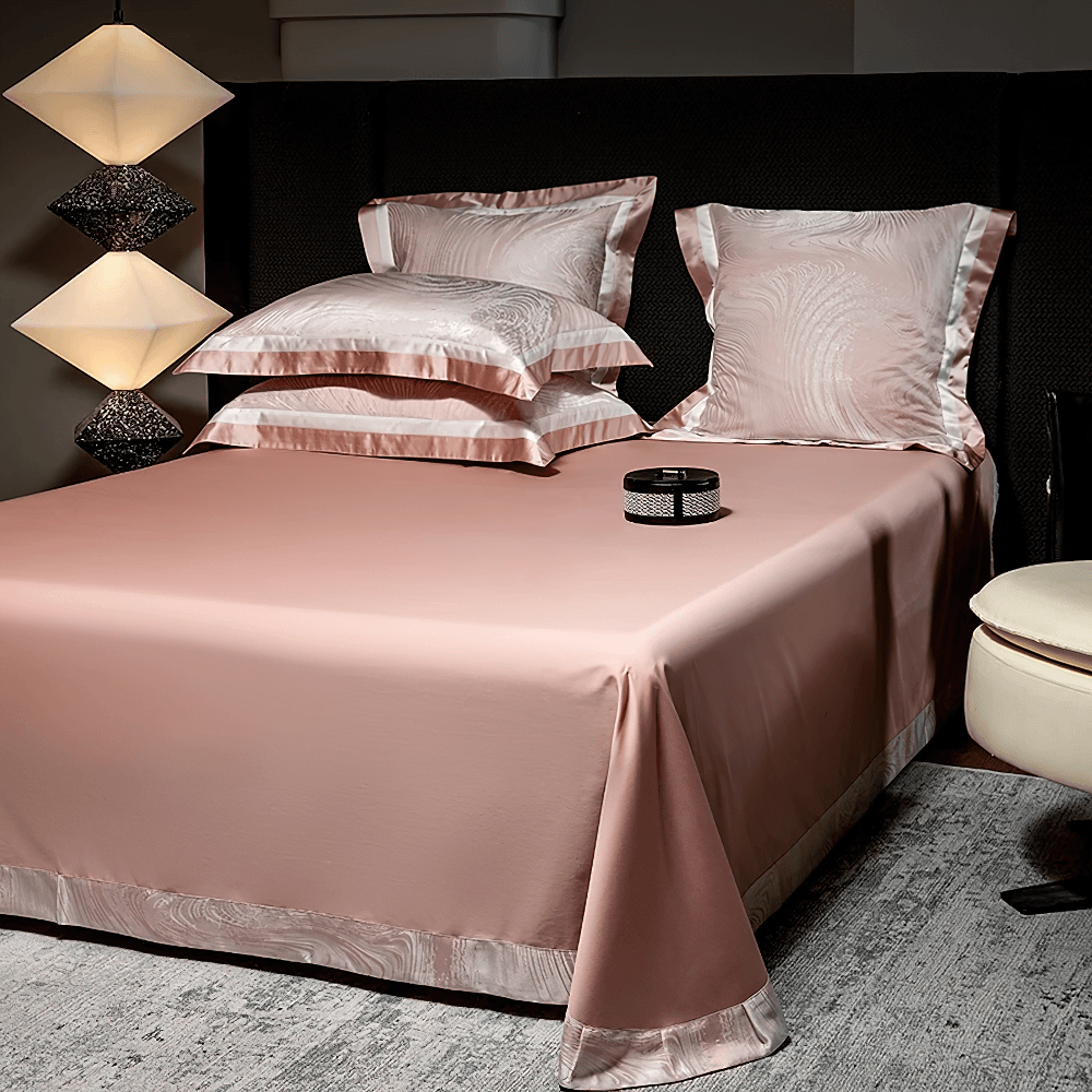 Elegant Egyptian Cotton Bedding Set with Marble Pattern on a beautifully styled bed.