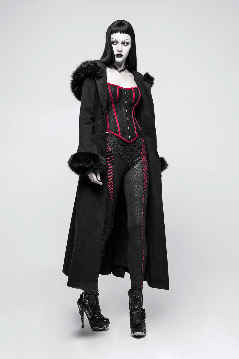 Elegant Faux Fur Hooded Long Gothic Coat for Women - HARD'N'HEAVY