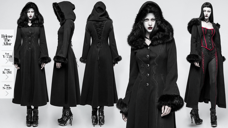Elegant Faux Fur Hooded Long Gothic Coat for Women - HARD'N'HEAVY