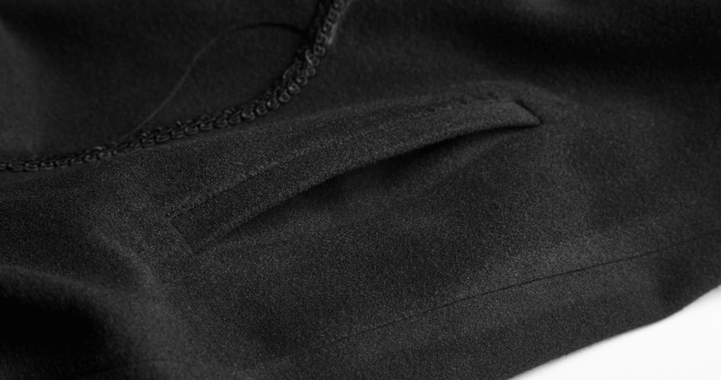 Close-up of the elegant pocket detail on the Elegant Faux Fur Hooded Long Gothic Coat for Women.