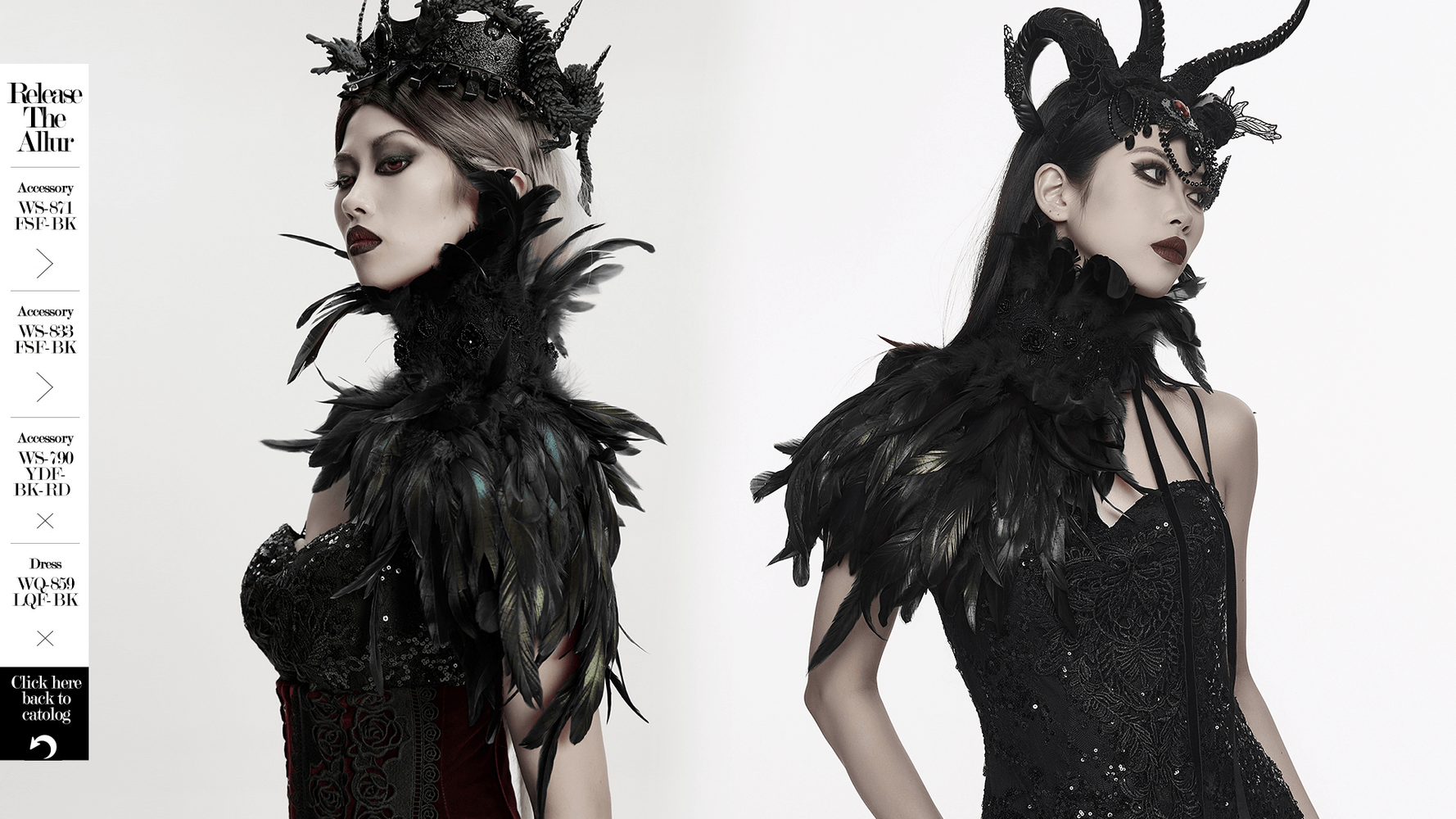 Dramatic black feather neck collar and shoulder epaulette piece for gothic festival wear, showcasing elegance and bold style.