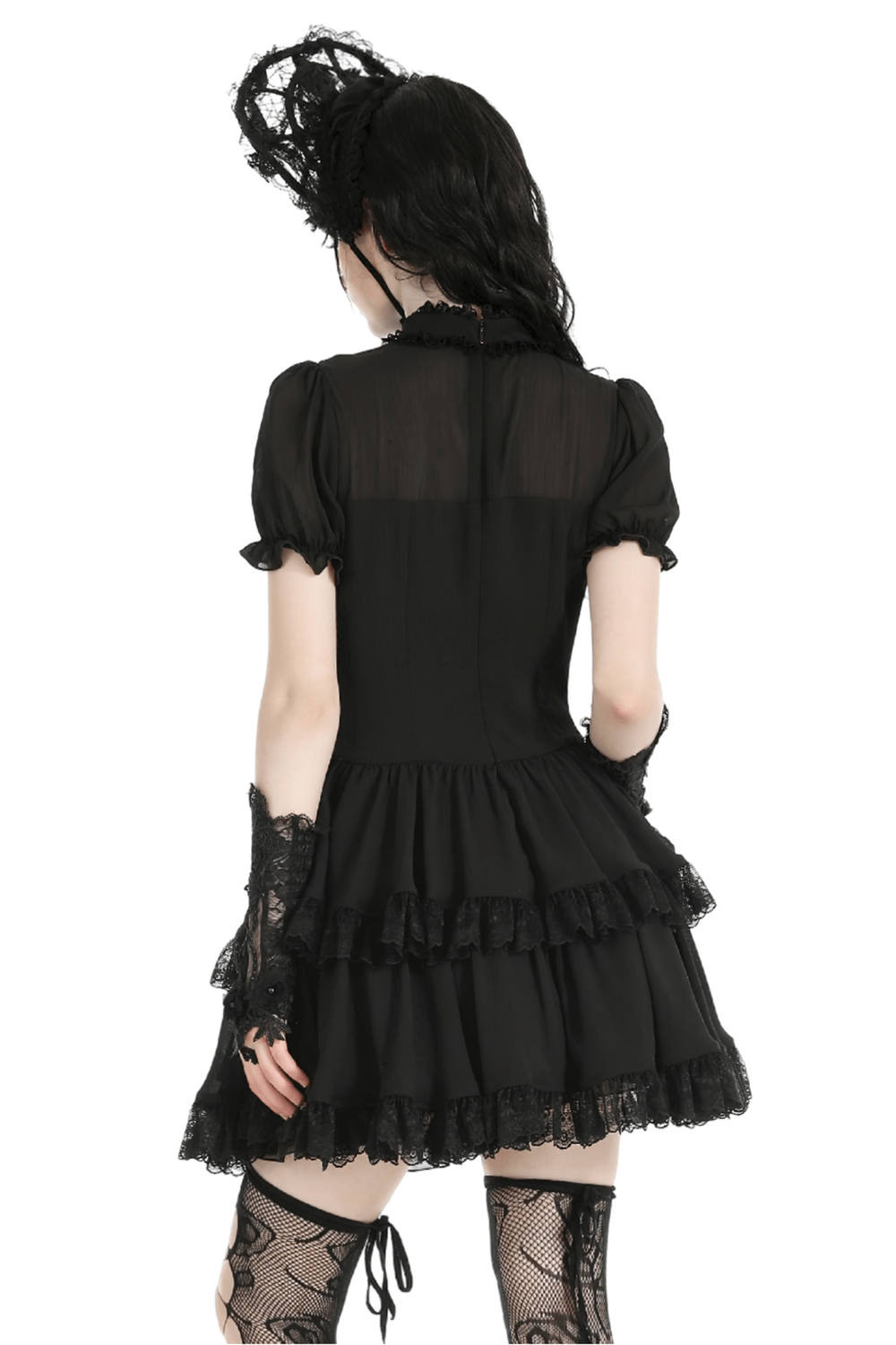 Elegant Female Gothic Lace Dress with Ruffled Layers