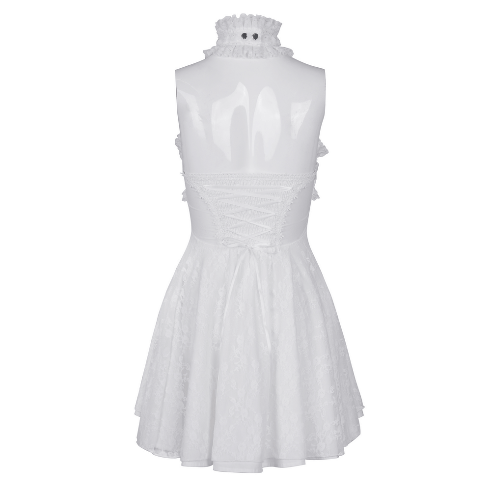 Elegant Female White Halter Dress with Ruffle Details