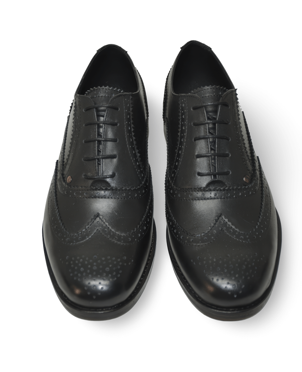 Elegant Flat Black Lace-Up Oxford Shoes for Men