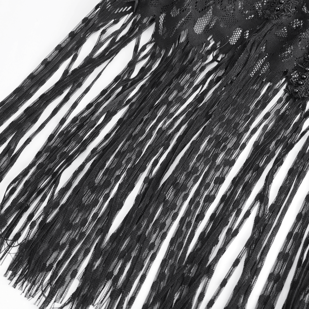 Elegant Fringe Sleeveless Black Lace Top for Evening Wear