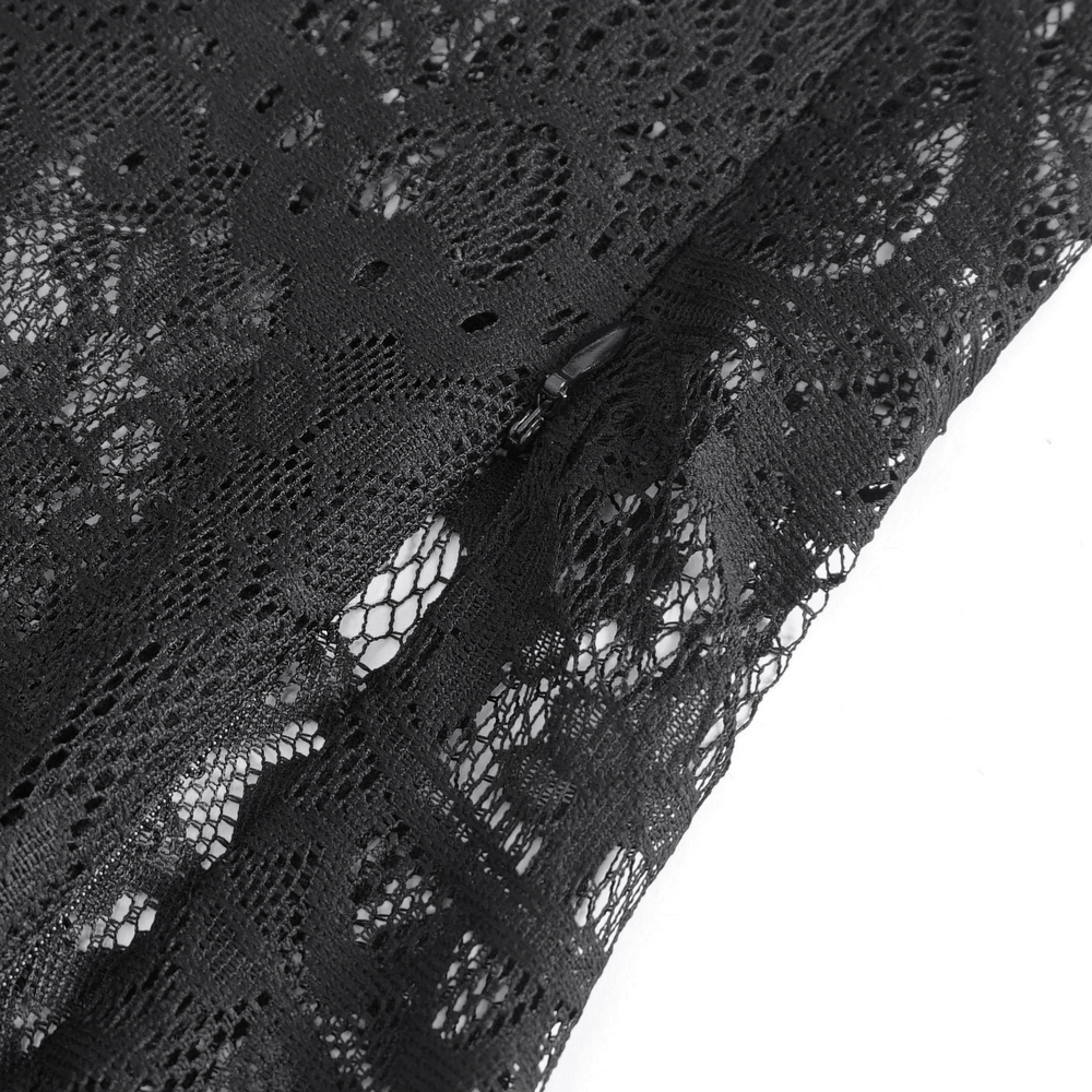 Close-up of elegant black lace showing intricate patterns and textures for stylish evening wear tops.