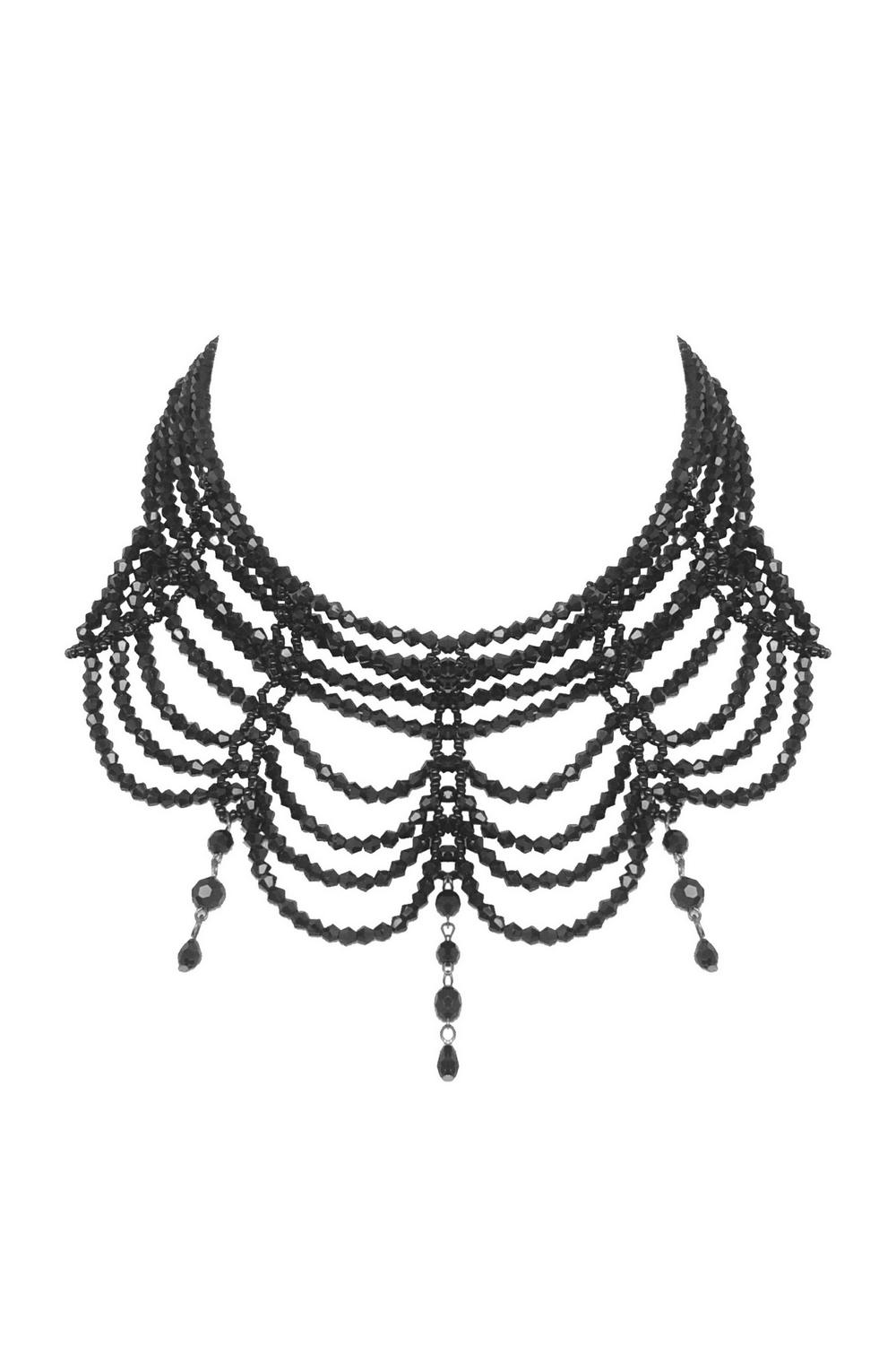 Elegant black beaded choker necklace with intricate beadwork, perfect for evening glamour.