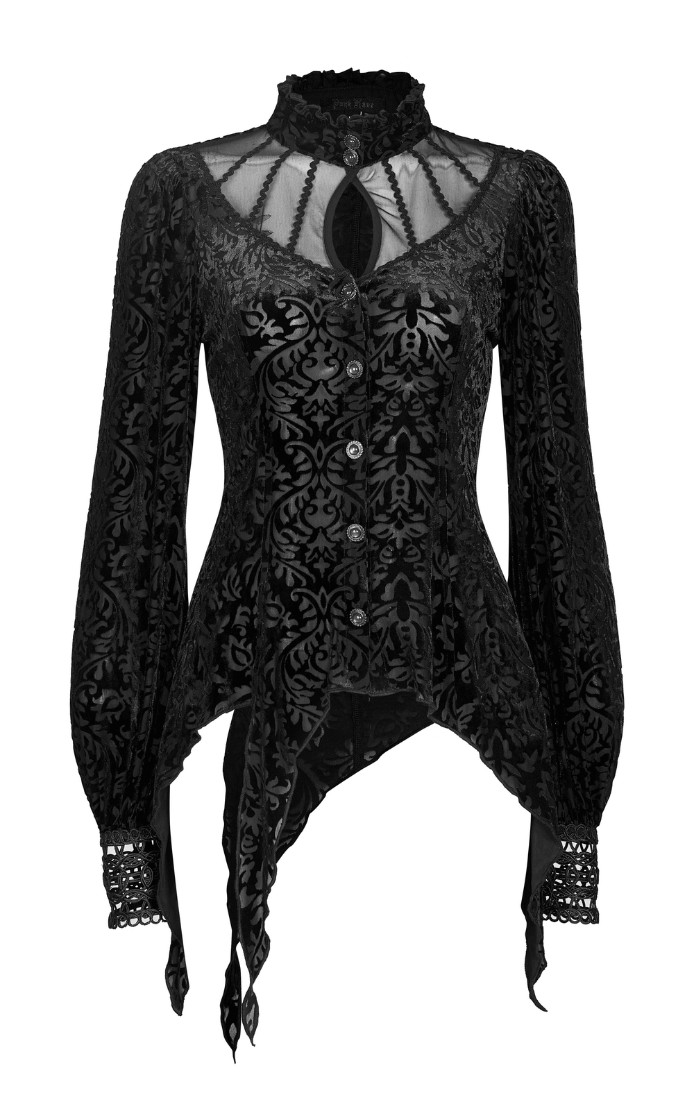 Elegant Goth Long Sleeves Shirt with Flocking Detail - HARD'N'HEAVY