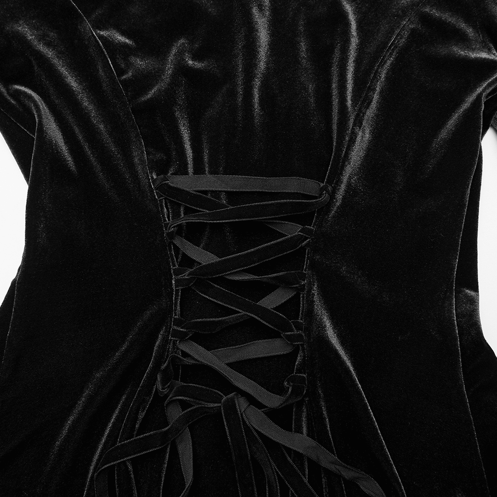 Elegant Goth Top with Ruffled Lace and Pearl Buttons featuring a stylish lace-up back design.