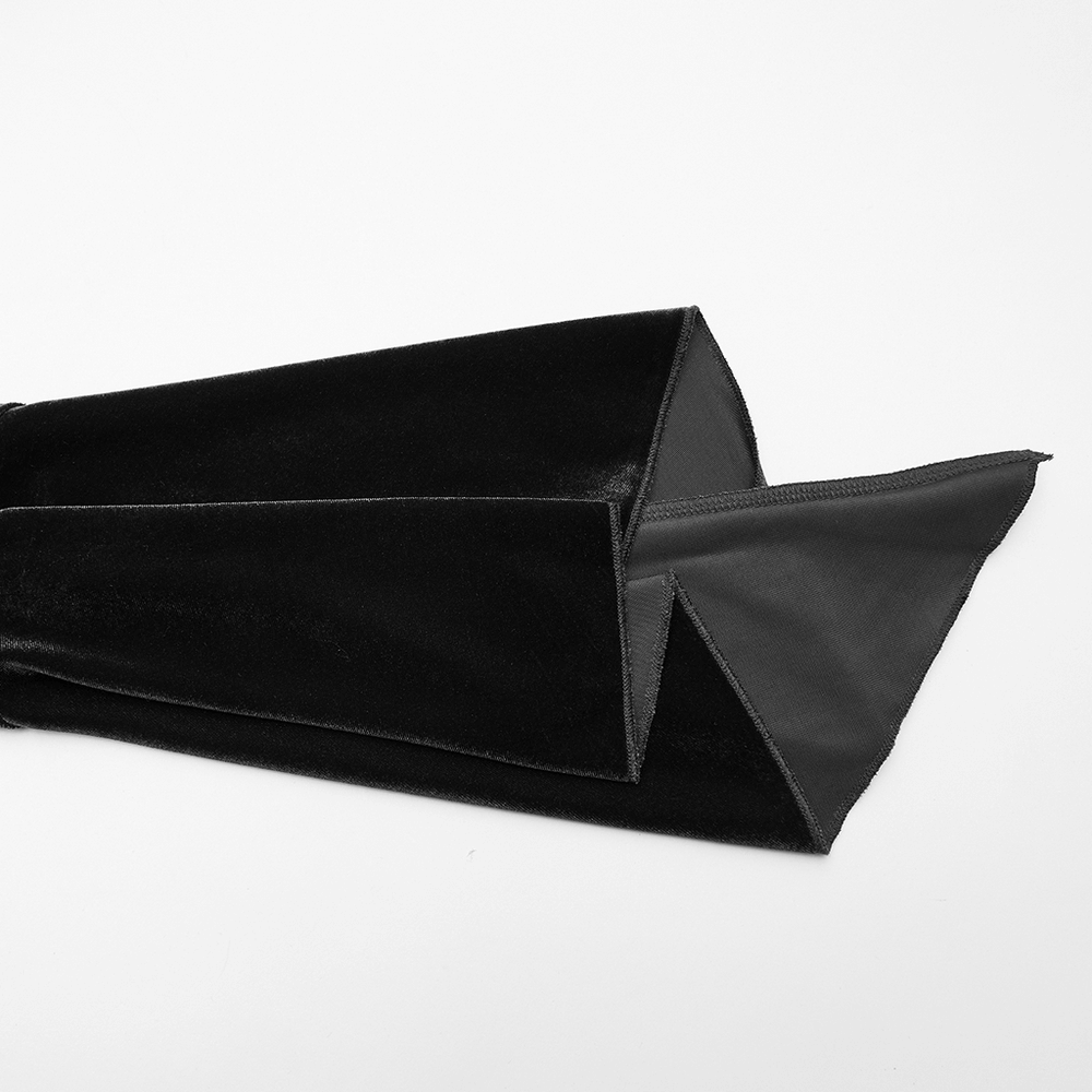 Elegant Goth Top with Ruffled Lace and Pearl Buttons showing the unique velvet texture and stylish design details.